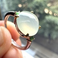 Grade A Burma Green Jadeite Ring S925 Sterling Silver - Adjustable Size