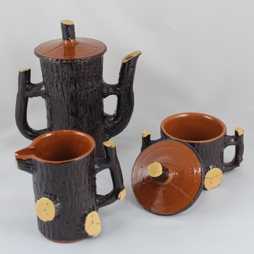 Juego de Te Cafe Ceramica Rustica Tronco Arbol JARDIN Terraza Vintage Chic - Imagen 4 de 6