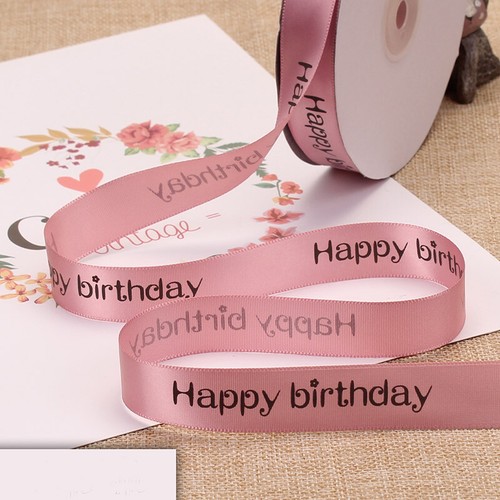 Printed Satin Ribbon " Happy birthday" - 2cm x 45M Reel - Many Colors - Picture 11 of 24
