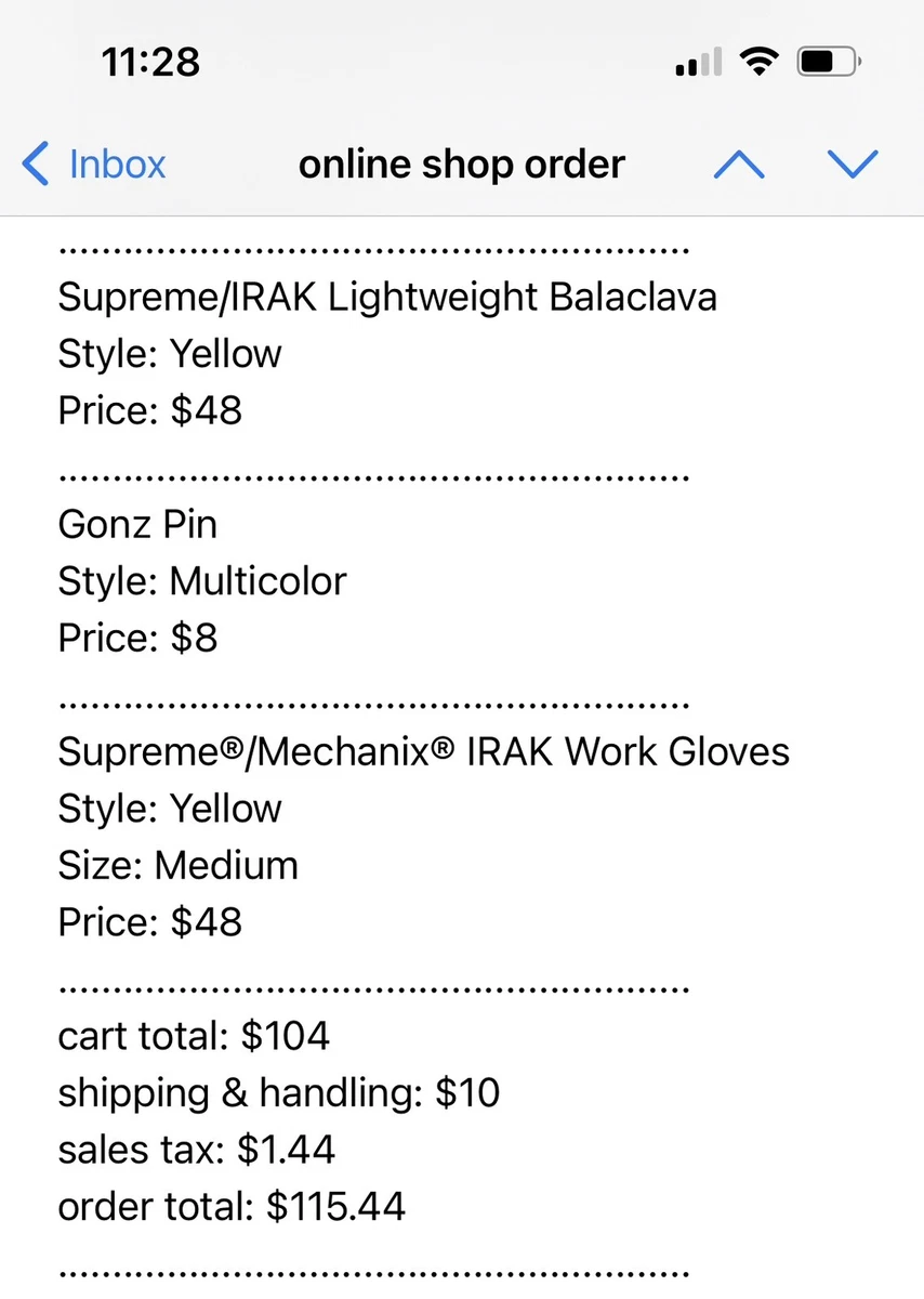 Supreme IRAK Mechanix Work Gloves Yellow Men Size Medium ORDER