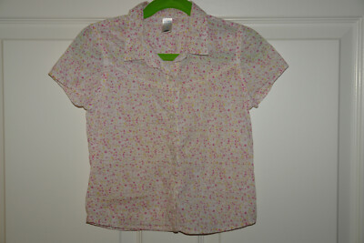 Old Navy White Pink Yellow Ditsy Floral Print Woven Cotton Button Up Cap Slv 5T