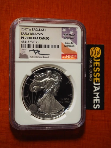 2017 W PROOF SILVER EAGLE NGC PF70 ULTRA CAMEO MERCANTI SIGNED EARLY RELEASES