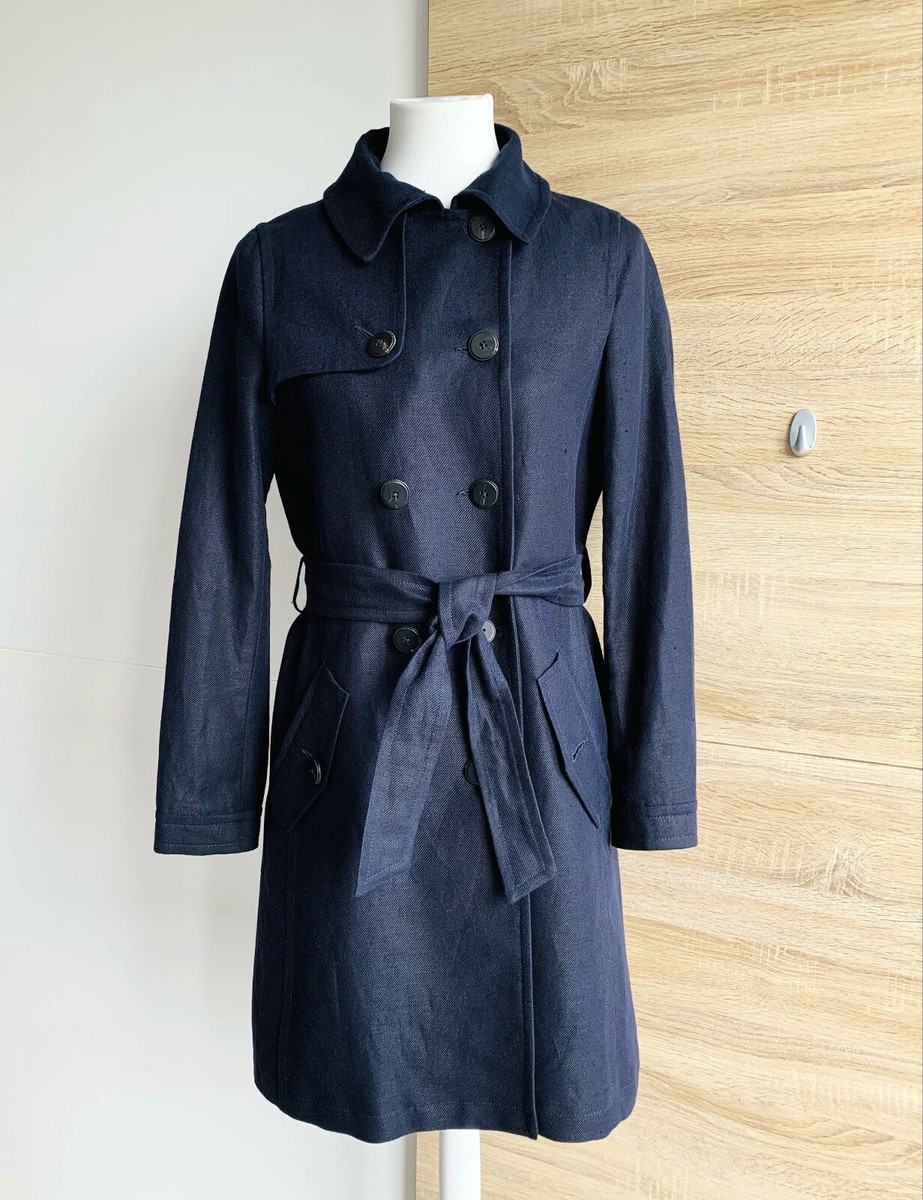 MAISON 123 Leinenmantel Dunkelblau Trenchcoat Gürtel Übergangsmantel Damen  34