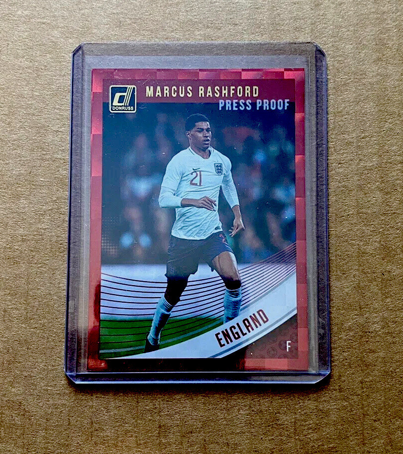 Marcus Rashford RED PRESS PROOF 2018 Panini Donruss No. 124 England Man United