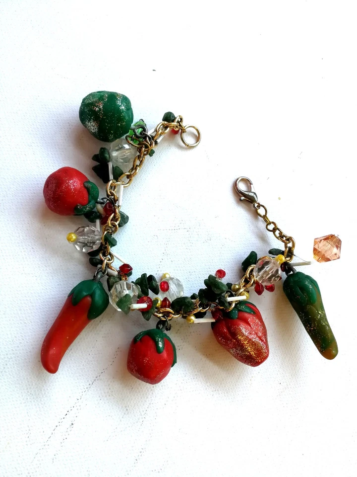 Pulseira Berloque Bracelete Joia Feminina Frutas Papel Quente Pimentão Marca de Luxo Feita à Mão - Imagem 4 de 4