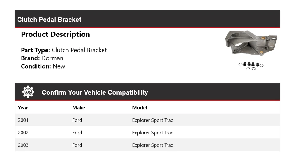 Soporte de pedal de embrague para Ford Explorer Sport Trac Dorman 2001-2003 2002 Foto 2 de 4