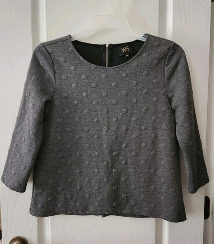 W5 Anthropology Women's Blouse Gray Raised Polka Dot Top 3/4 Sleeve Size S - Picture 2 of 10