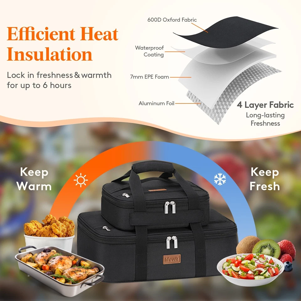 Lifewit Duo изолированная кастрюля для горячей или холодной пищи, 2 отсека - Изображение 3 из 4