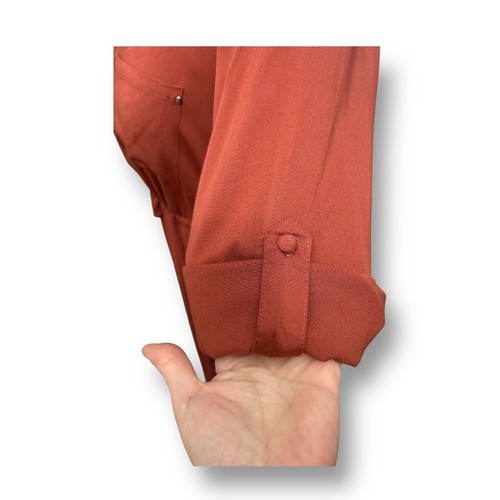 Torrid 1X Maroon Rust Challis Front Zip Drawstring Shirt Dress Roll Tab Pockets - Picture 5 of 10