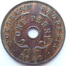 Coin George VI KM 8a Bronze Southern Rhodesia 1 Penny 1942 in Uncirculated