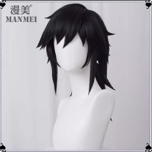 NUEVA Peluca Cosplay Cazador de Demonios Tomioka Giyuu Pelo Largo Negro Accesorios utilería 40 cm - Imagen 9 de 10