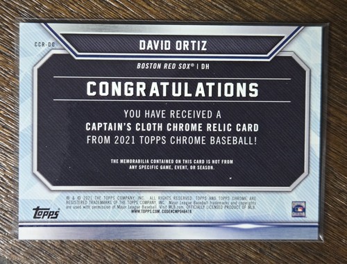 2021 TOPPS CHROME DAVID ORTIZ CAPTAINS CLOTH GAME USED SP RED SOX CCR-DO - Picture 2 of 2