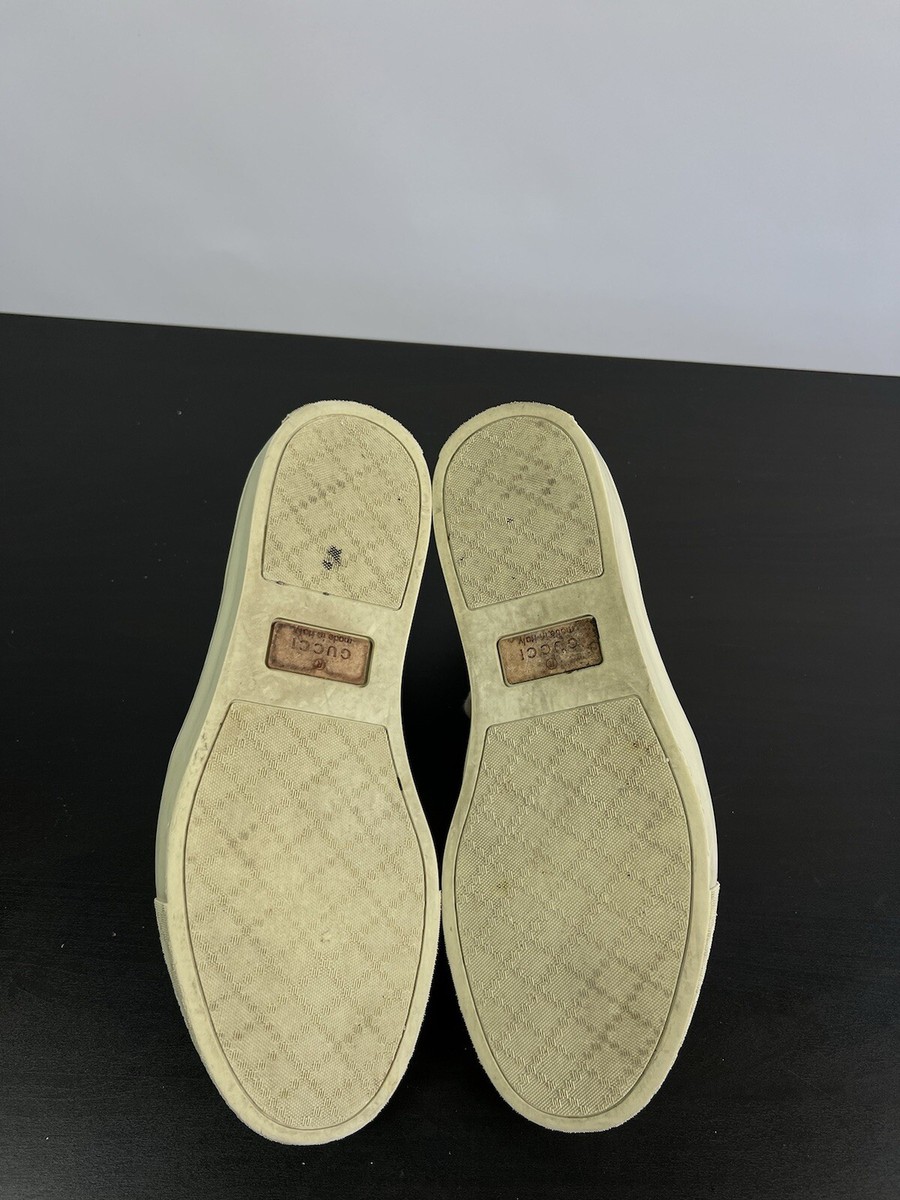 Gucci Men's Leather Boat Shoes White/Blue Sneakers Size 6.5