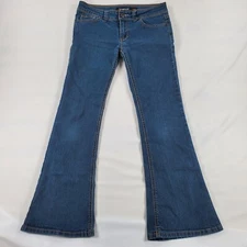 Jordache Jeans Juniors Womens Size 14 Flare Flap Pockets Waist 28 Inseam 27 Blue