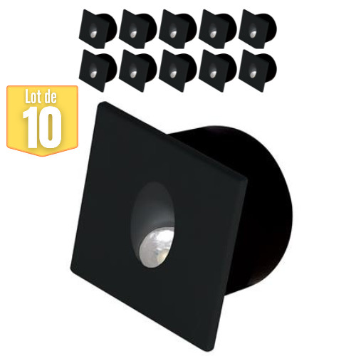 Spot LED mural carré noir 3W lot de 10 pour illuminer un escalier design 4000K