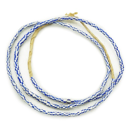 TINY Vintage Blue and White Striped Chevron African Ghana Glass beads (2350A208) - Picture 7 of 8
