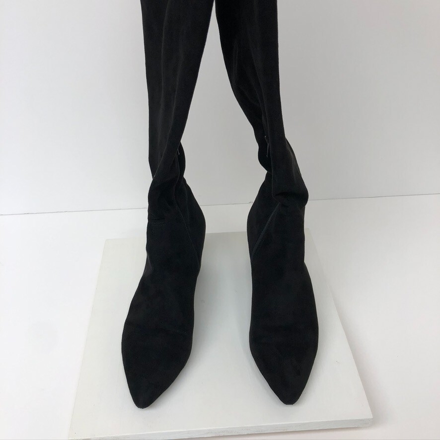 Steve Madden Brinkly Sock Boots Faux Suede Black Pull On Pointed Toe Womens 9