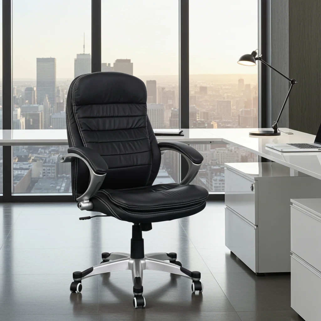 Silla de oficina Chef Sillón Roma XXL Cuero en cuero auténtico negro Silla gi...