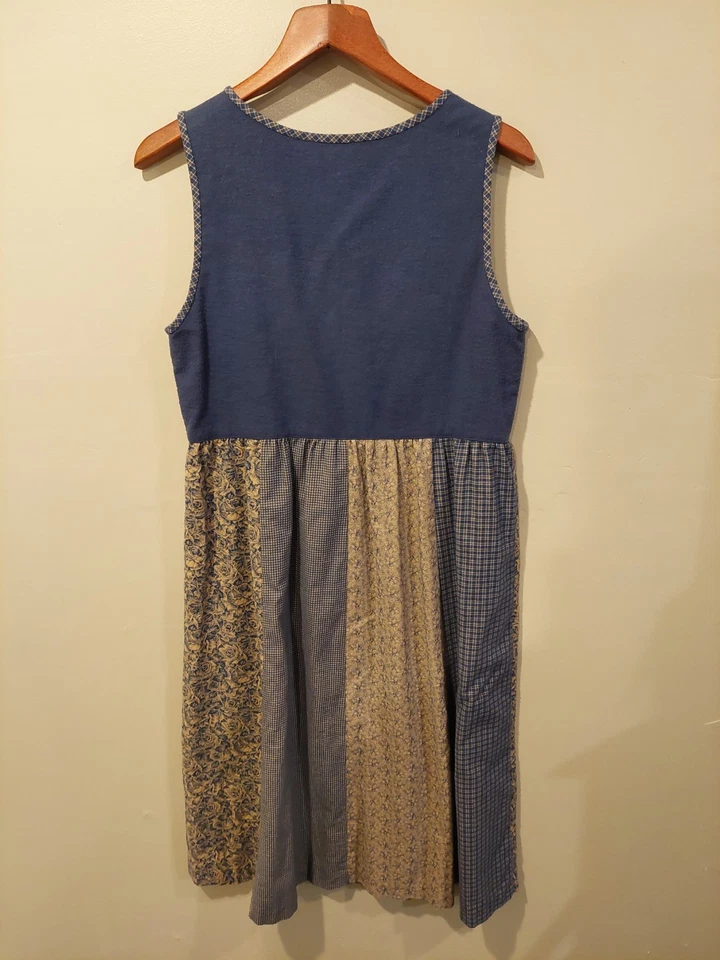 Vestido de granja vintage hecho a mano Cottagecore - azul patrón mixto - ver medidas Foto 3 de 4