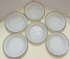 6 Vintage Anchor Hocking Fire King 7 1/2" Gold Rim Swirl Soup/Salad Bowls