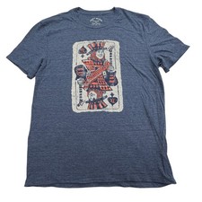 Lucky Brand Shirt Mens L Blue Short Sleeve Crewneck Graphic Playing Card Music