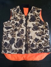 VINTAGE Walls Vest Mens M Brown Orange Reversible Full Zip Duck Camo Hunting 90s