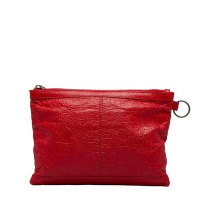 Authentic BALENCIAGA Classic Clip M Red Leather Clutch Bag 273021
