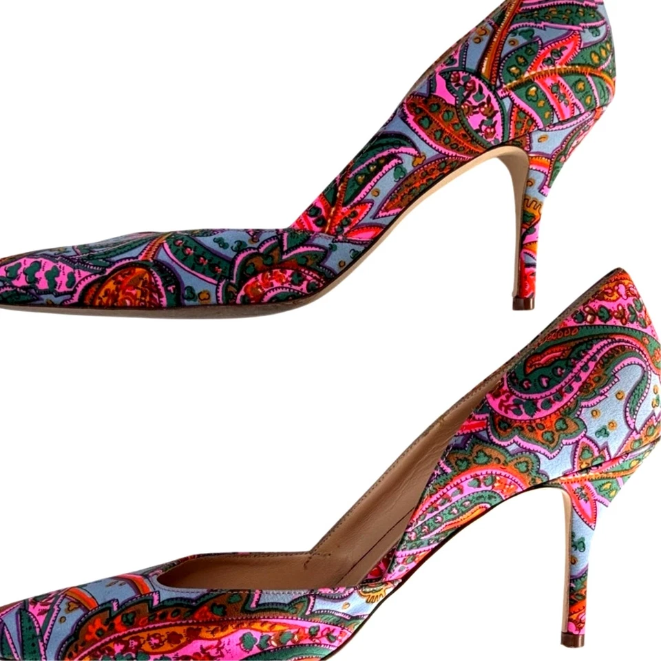  J.Crew Paisley 印花尖头高跟鞋 8.5 码彩色波西米亚时尚意大利 — 第 4/4 张图片