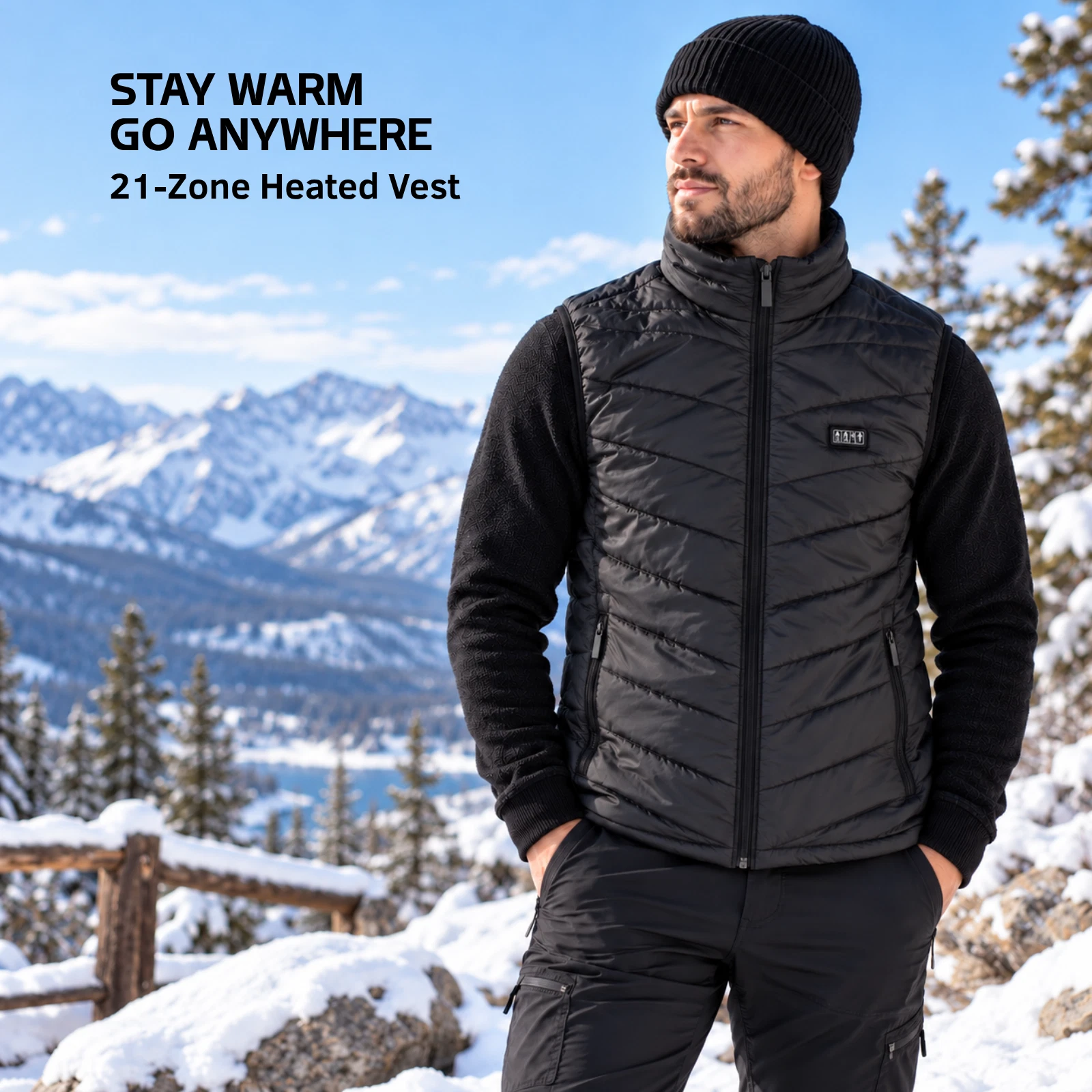 Men's Heated Vest 21 Heating Zones USB 3 Heat Levels 4 Controls Black Winter image 1