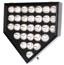 Baseball Display Case Frame Holds 30 Balls, Lockable UV Protection Acrylic Door