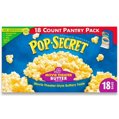 Pop Secret Microwave Popcorn, Movie Theater Butter Flavor, 3 oz Sharing Bags, 18