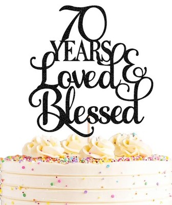 70 Years Loved Cake Topper - Black Glitter 70th Birthday Cake Decorating Supp...