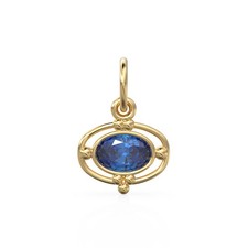 Sapphire Oval Charm, Solid Gold Blue Gemstone Pendant, 14k 18k Yellow Gold