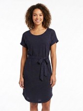 T by Talbots Navy Striped Short Sleeve Tie Waist Curved Hem Shift Dress XLP