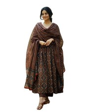 Women's Viscose Printed Flared A-Line Kurta With Pant And Dupatta Suit Set