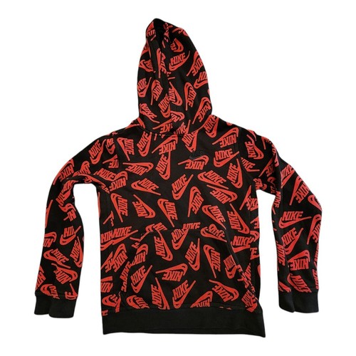 Nike Youth Boys Black Red All Over Logo Print Pullover Hoodie Size Medium Swoosh - Picture 4 of 6