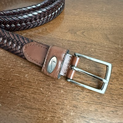 NikeGolf Mens Braided Woven Brown Leather Belt Sz 40 Swoosh Weaved DS5004-02