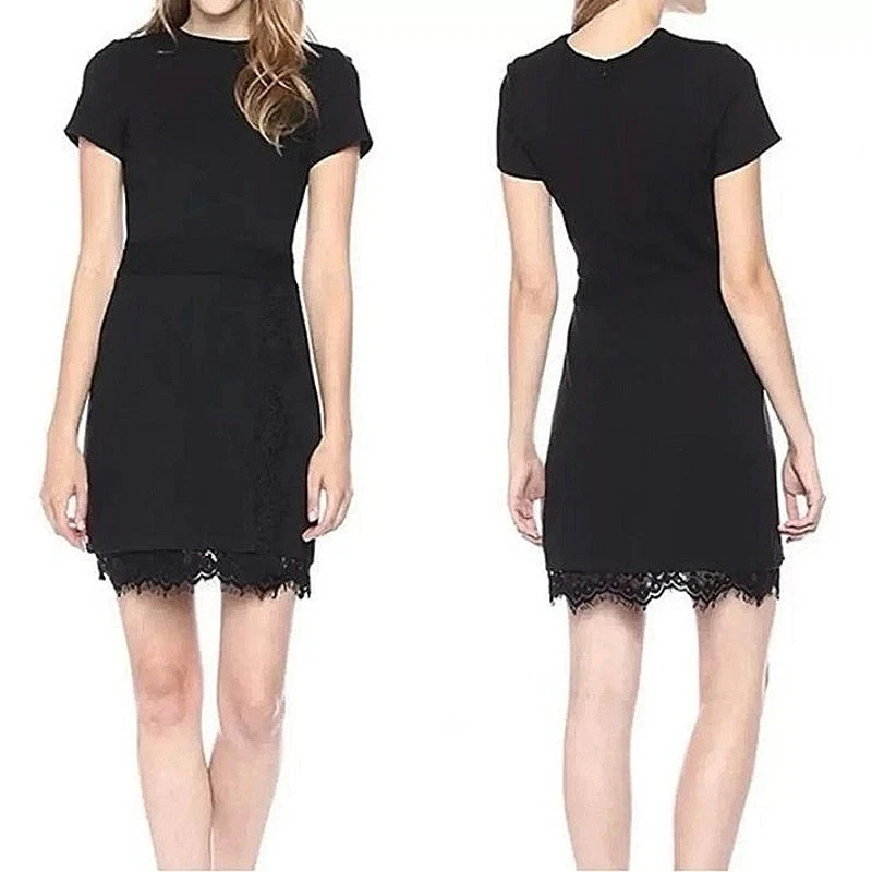 French Connection Black Short Sleeve Scalloped Lace Mini Pencil Sheath Dress 2 - image 2 of 4