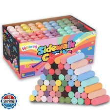 Vellibring 60 PCS Sidewalk Chalks Set Washable Colored Jumbo Chalk Bulk 20 Co
