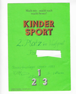 DDR Urkunde Kindersport Mach mit mach´s nach mach´s besser! Loppin 1983