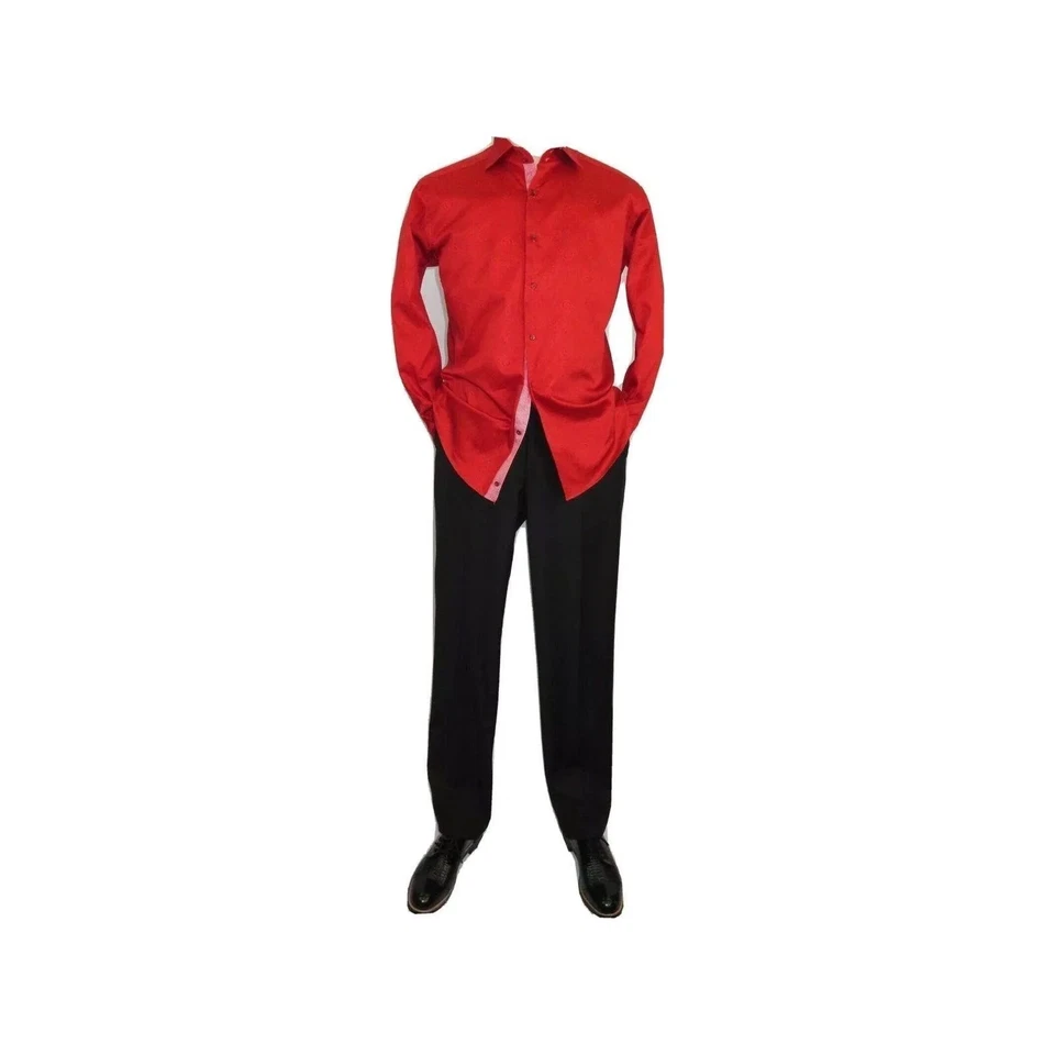 Men Shirt J.Valintin Turkey Usa Egyption Cotton Axxess Style 1514 Christmas Red - Image 4 of 4