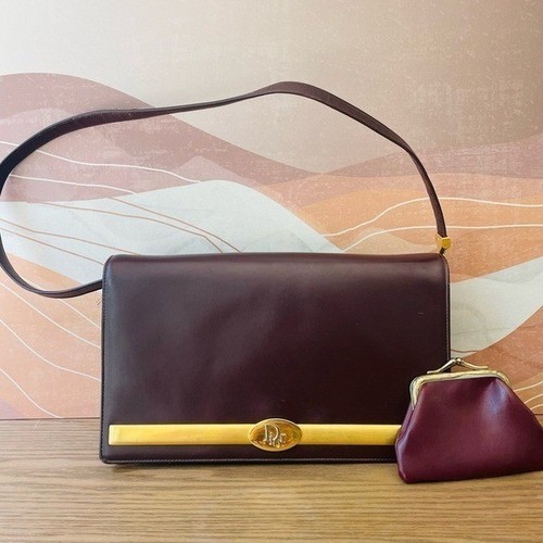 Dior Genuine Leather Clutch Authentic Vintage Shoulder Bag Bordeaux Coin Purse