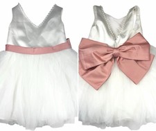 Azazie Girls Size 2 Ivory Tulle Dress Pink Bow Easter Wedding Formal Flower Girl