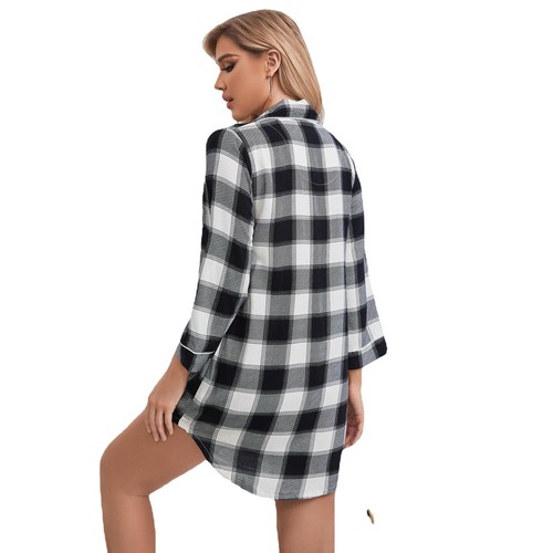 Cardigan Home Pajamas Dress Womens Plaid Long Sleeve - Picture 4 of 6