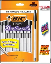 Pack of 10 Ballpoint Pen - Black Ink Ball Point Pens for Office Writing School