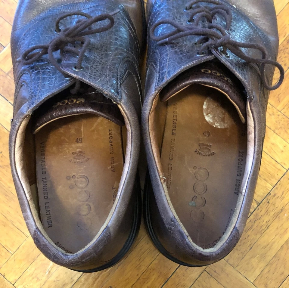 Ecco Gore-Tex Shock Point 软钉棕色皮革高尔夫鞋男式 EU 49 US 15 — 第 4/4 张图片