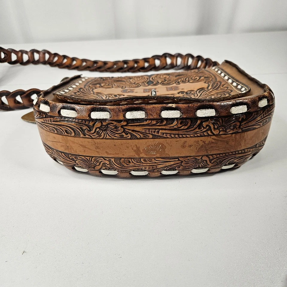 Bolso de hombro Miss Tony Lama vintage hecho a mano de cuero trabajado Foto 4 de 4