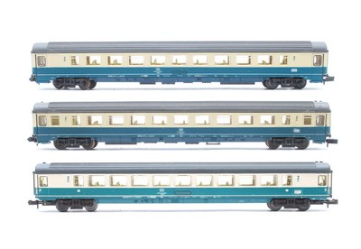ROCO/TRIX 'N' SPUR 3 DB TÜRKIS/CREME SORTIERT 2. KLASSE REISEZUGWAGEN