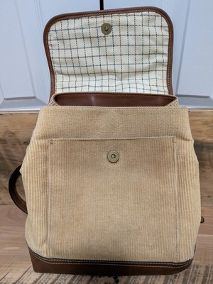 Vintage American Living Corduroy/Leather Backpack Bag Purse  display picture 3