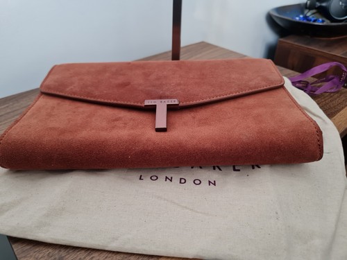 TED BAKER LONDON Tan Brown Suede Crossbody Bag, Clutch Bag, Detachable Chain - Picture 8 of 14
